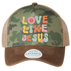 Groovy Love Like Jesus Religious God Women Christian Legacy Tie Dye Trucker Hat