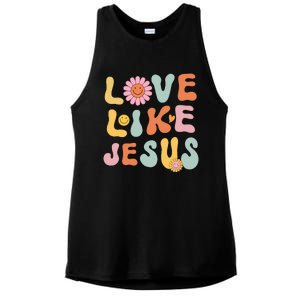 Groovy Love Like Jesus Religious God Women Christian Ladies PosiCharge Tri-Blend Wicking Tank