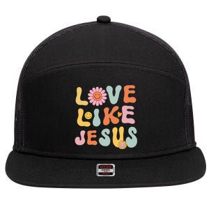 Groovy Love Like Jesus Religious God Women Christian 7 Panel Mesh Trucker Snapback Hat