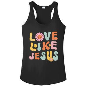 Groovy Love Like Jesus Religious God Women Christian Ladies PosiCharge Competitor Racerback Tank