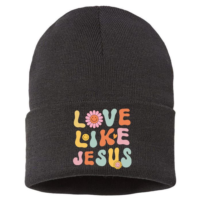 Groovy Love Like Jesus Religious God Women Christian Sustainable Knit Beanie