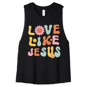 Groovy Love Like Jesus Religious God Women Christian Women's Racerback Cropped Tank