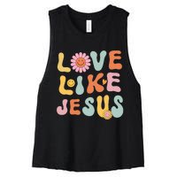 Groovy Love Like Jesus Religious God Women Christian Women's Racerback Cropped Tank