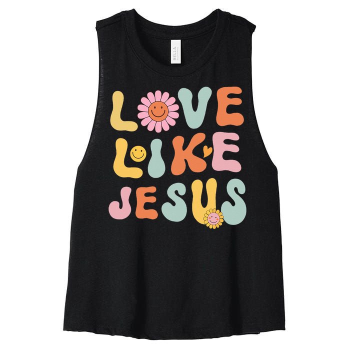 Groovy Love Like Jesus Religious God Women Christian Women's Racerback Cropped Tank