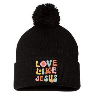 Groovy Love Like Jesus Religious God Women Christian Pom Pom 12in Knit Beanie