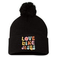 Groovy Love Like Jesus Religious God Women Christian Pom Pom 12in Knit Beanie