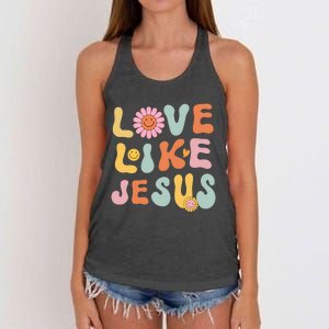 Groovy Love Like Jesus Religious God Women Christian Women's Knotted Racerback Tank