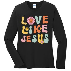 Groovy Love Like Jesus Religious God Women Christian Ladies Long Sleeve Shirt