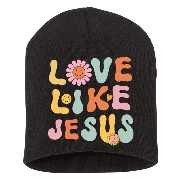 Groovy Love Like Jesus Religious God Women Christian Short Acrylic Beanie