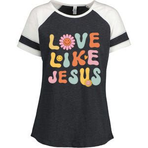 Groovy Love Like Jesus Religious God Women Christian Enza Ladies Jersey Colorblock Tee