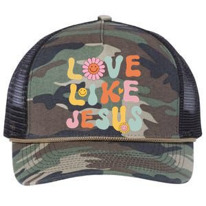 Groovy Love Like Jesus Religious God Women Christian Retro Rope Trucker Hat Cap