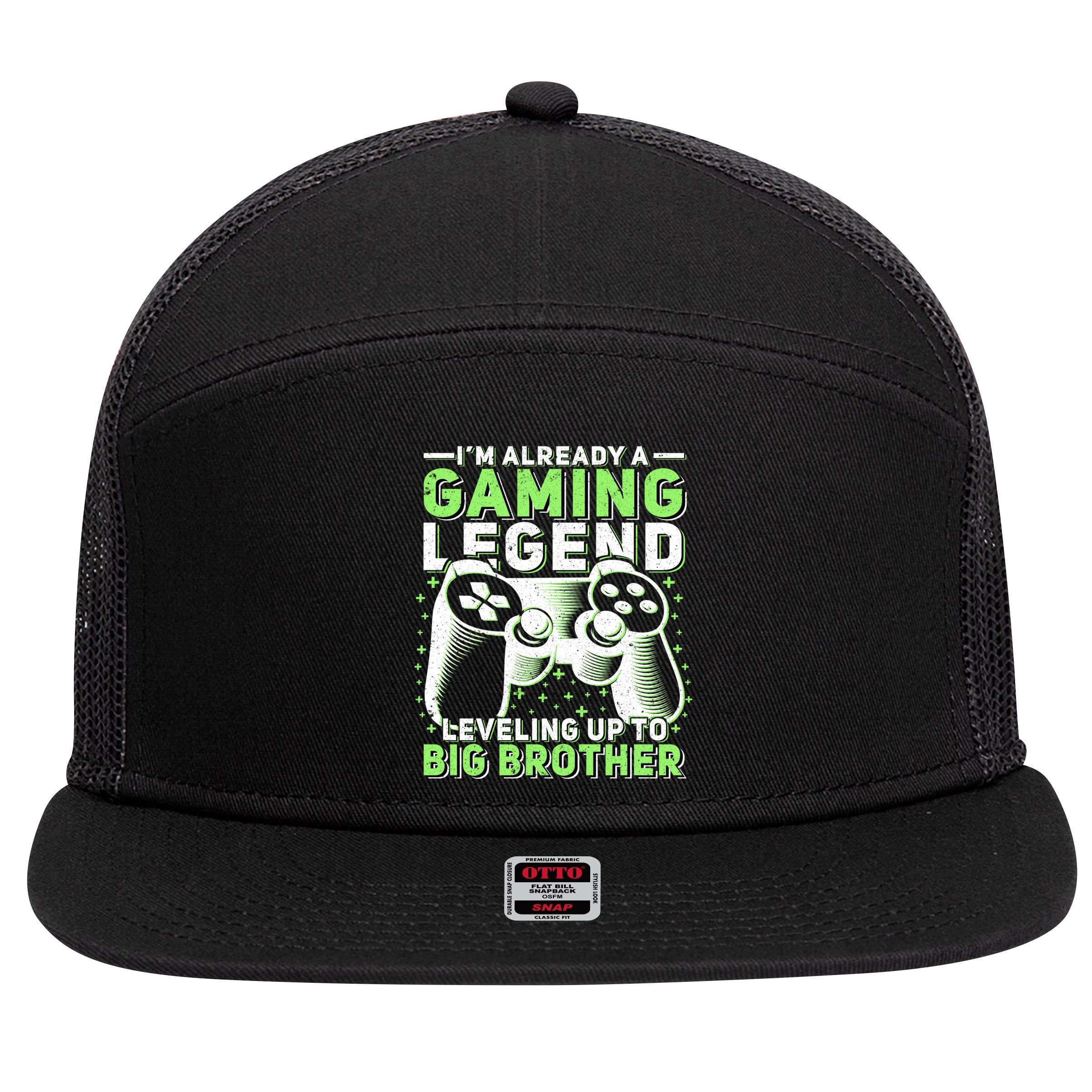 Gaming Legend Leveling Up To Big Brother Gamers Big Bro Gift 7 Panel Mesh Trucker Snapback Hat