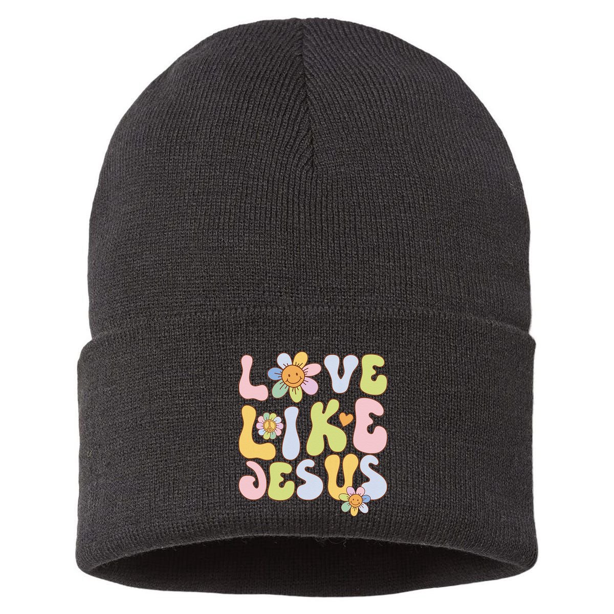 Groovy Love Like Jesus Religious God Christian Sustainable Knit Beanie