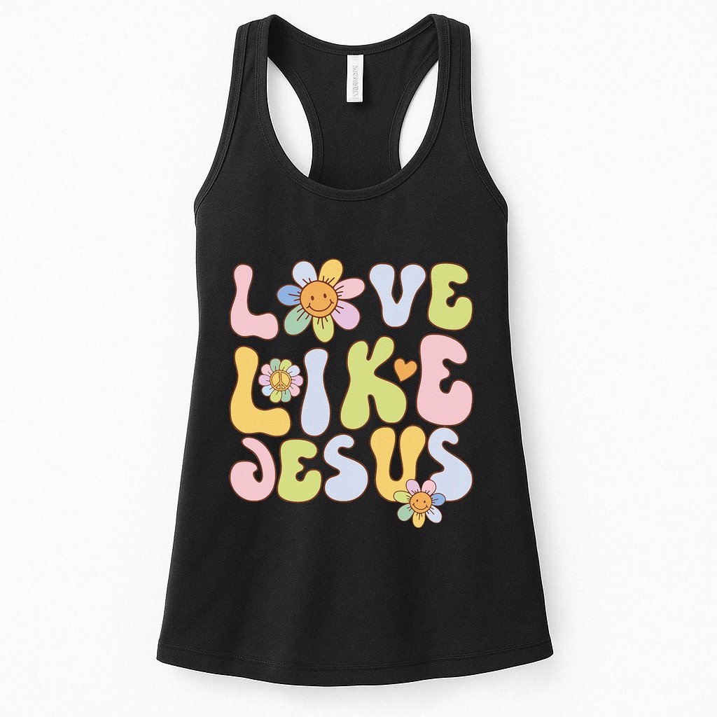 Groovy Love Like Jesus Religious God Christian Womens Tank Top