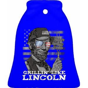 Grilling Like Lincoln Abraham 4th Of July Bbq Us Flag Funny Gift Ceramic Bell Ornament