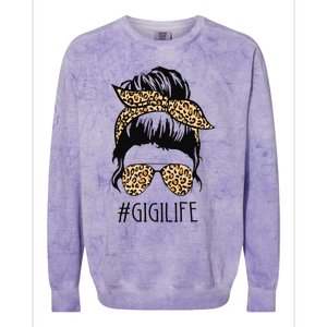 Gigi Life Leopard Messy Bun Funny Gigi Mother's Day Gift Colorblast Crewneck Sweatshirt