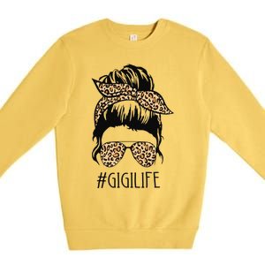 Gigi Life Leopard Messy Bun Funny Gigi Mother's Day Gift Premium Crewneck Sweatshirt