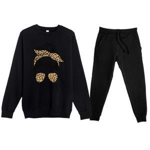 Gigi Life Leopard Messy Bun Funny Gigi Mother's Day Gift Premium Crewneck Sweatsuit Set