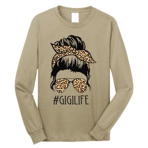 Gigi Life Leopard Messy Bun Funny Gigi Mother's Day Gift Long Sleeve Shirt