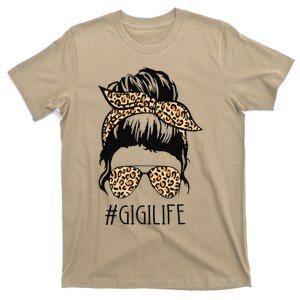 Gigi Life Leopard Messy Bun Funny Gigi Mother's Day Gift T-Shirt