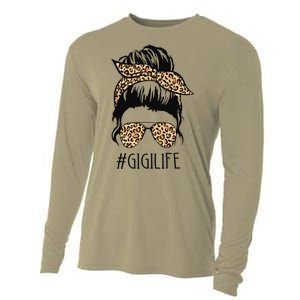 Gigi Life Leopard Messy Bun Funny Gigi Mother's Day Gift Cooling Performance Long Sleeve Crew