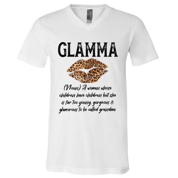 Glamma Leopard Lips Kiss GlamMa Description Mother's Day V-Neck T-Shirt