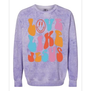 groovy Love Like Jesus Smile Face Aesthetic Trendy Colorblast Crewneck Sweatshirt