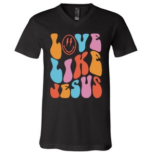 groovy Love Like Jesus Smile Face Aesthetic Trendy V-Neck T-Shirt