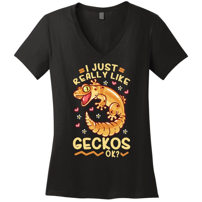 Gecko Lizard Leopard Geckos Terraristic Women's V-Neck T-Shirt