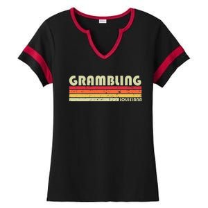 Grambling La Louisiana Funny City Home Roots Gift Retro 80s Ladies Halftime Notch Neck Tee