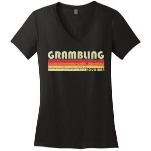 Grambling La Louisiana Funny City Home Roots Gift Retro 80s Women's V-Neck T-Shirt