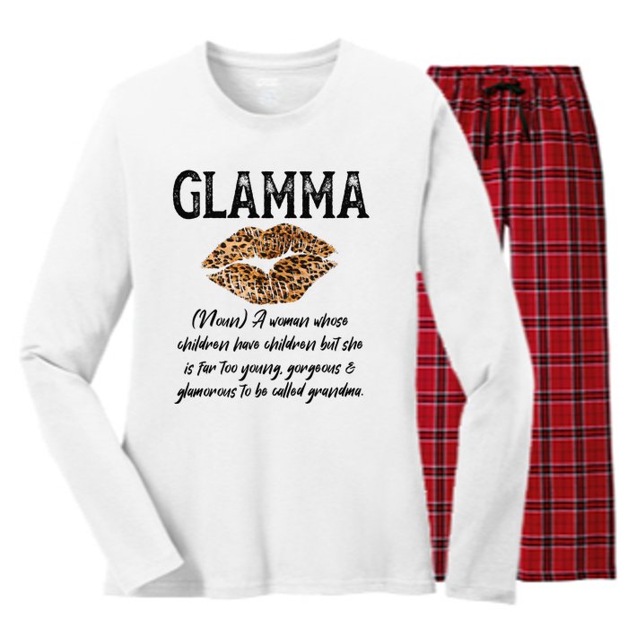 Glamma Leopard Lips Kiss GlamMa Description Mother's Day Women's Long Sleeve Flannel Pajama Set 