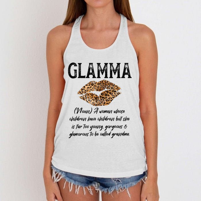 Glamma Leopard Lips Kiss GlamMa Description Mother's Day Women's Knotted Racerback Tank