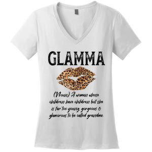 Glamma Leopard Lips Kiss GlamMa Description Mother's Day Women's V-Neck T-Shirt