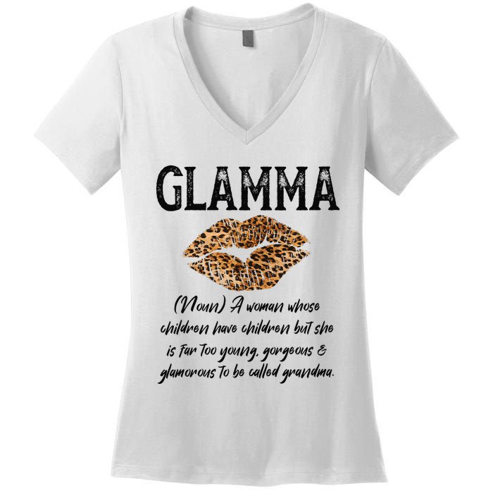 Glamma Leopard Lips Kiss GlamMa Description Mother's Day Women's V-Neck T-Shirt