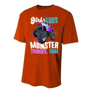 Girls Like Monster Trucks Too! Performance Sprint T-Shirt