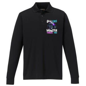 Girls Like Monster Trucks Too! Performance Long Sleeve Polo