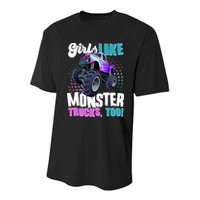 Girls Like Monster Trucks Too! Youth Performance Sprint T-Shirt