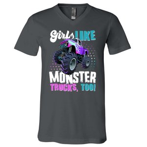 Girls Like Monster Trucks Too! V-Neck T-Shirt