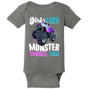 Girls Like Monster Trucks Too! Baby Bodysuit