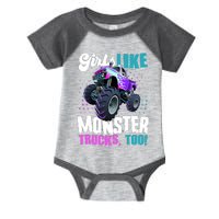 Girls Like Monster Trucks Too! Infant Baby Jersey Bodysuit