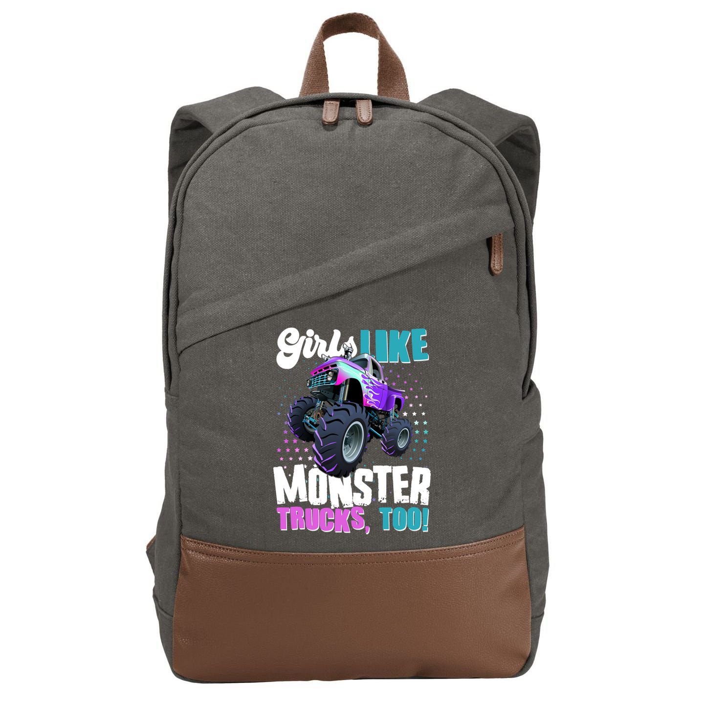 Girls Like Monster Trucks Too! Cotton Canvas Backpack