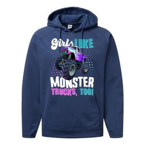 Girls Like Monster Trucks Too! Performance Fleece Hoodie