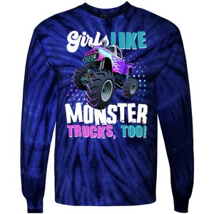 Girls Like Monster Trucks Too! Tie-Dye Long Sleeve Shirt