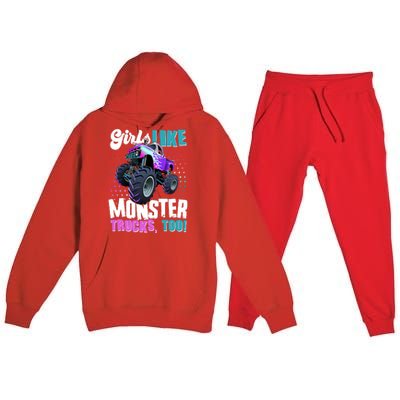 Girls Like Monster Trucks Too! Premium Hooded Sweatsuit Set