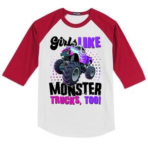 Girls Like Monster Trucks Too! Kids Colorblock Raglan Jersey