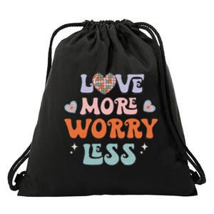 Groovy Love More Worry Less Retro Valentine Gift For Valentine Day Drawstring Bag