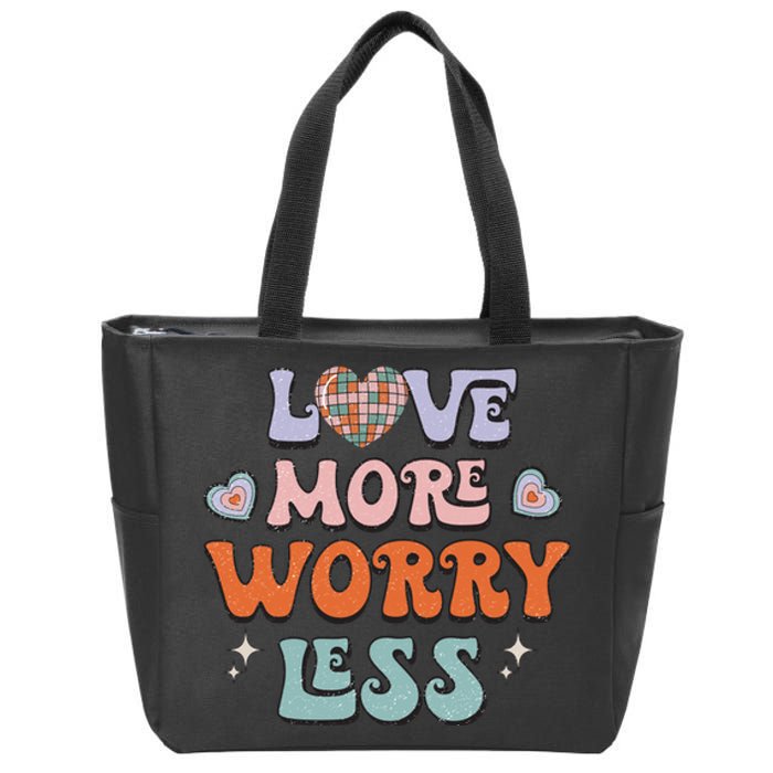 Groovy Love More Worry Less Retro Valentine Gift For Valentine Day Zip Tote Bag