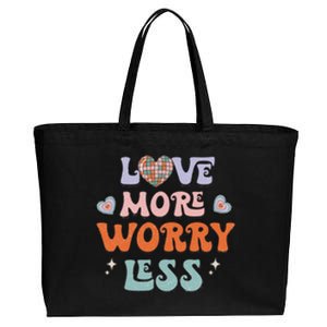 Groovy Love More Worry Less Retro Valentine Gift For Valentine Day Cotton Canvas Jumbo Tote