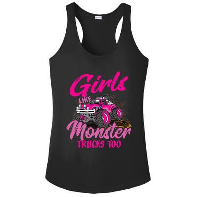 Girls Like Monster Trucks Too Young Monster Truck Ladies PosiCharge Competitor Racerback Tank